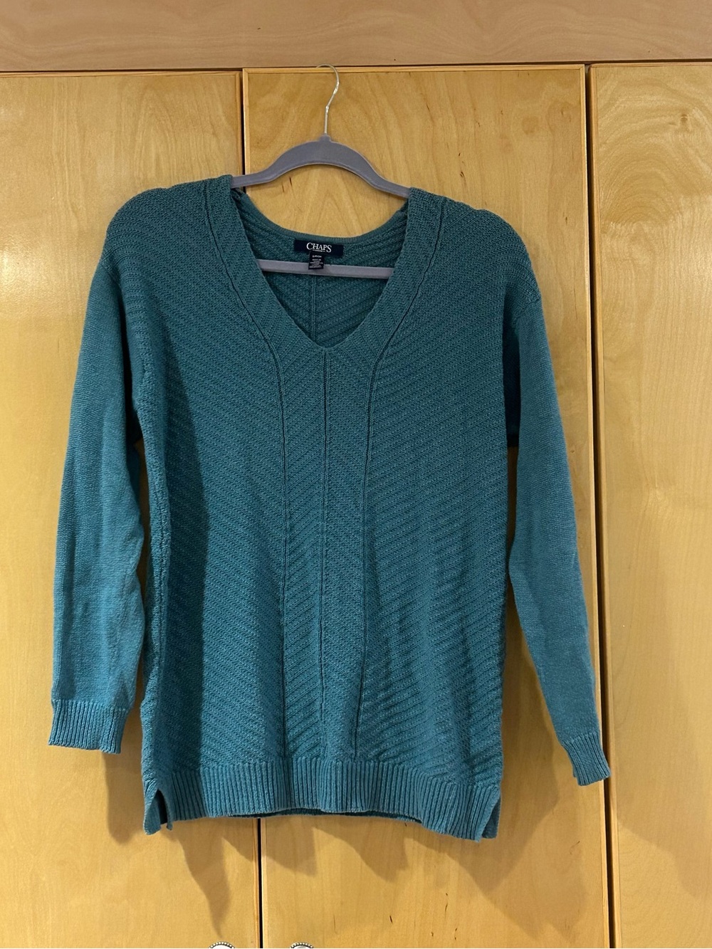 Chaps Teal-Green V-Neck Knit Sweater